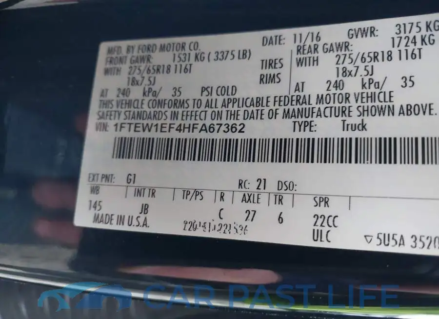 1FTEW1EF4HFA67362# 9
