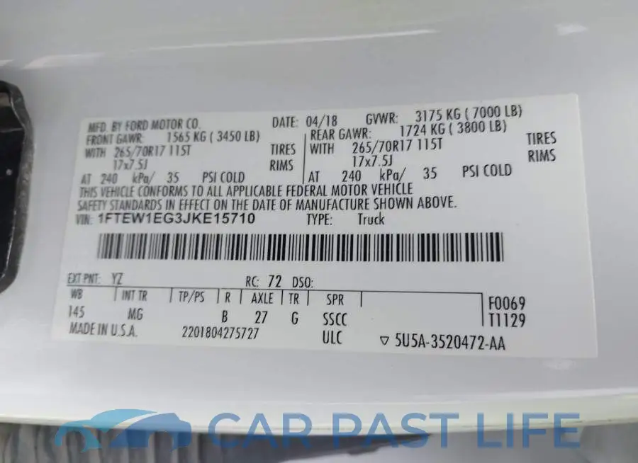 1FTEW1EG3JKE15710# 9