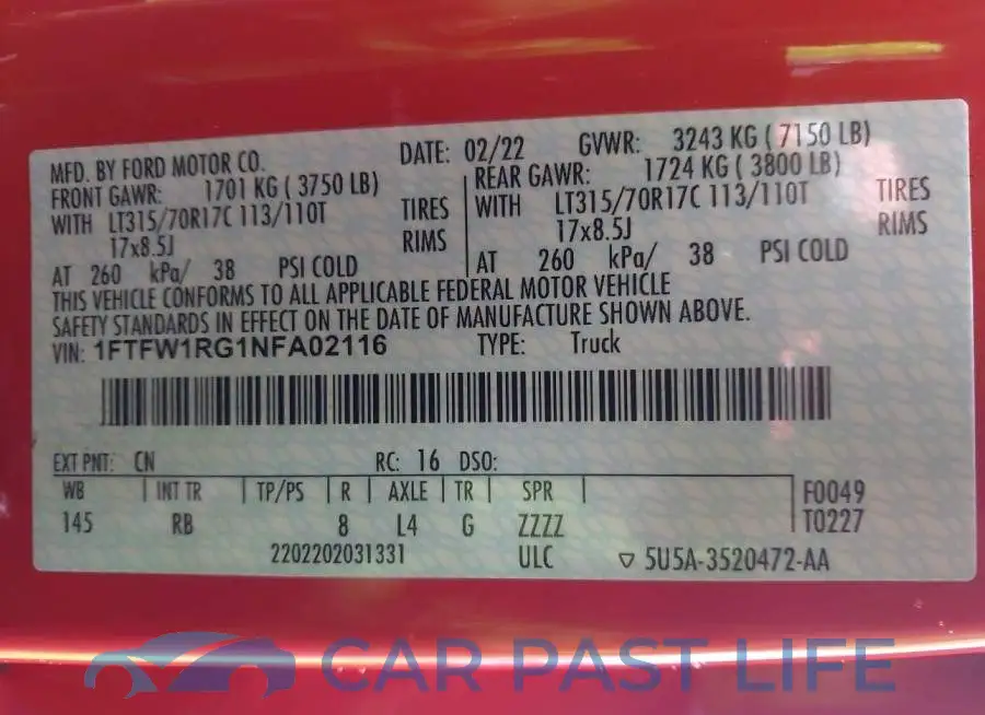 1FTFW1RG1NFA02116# 9