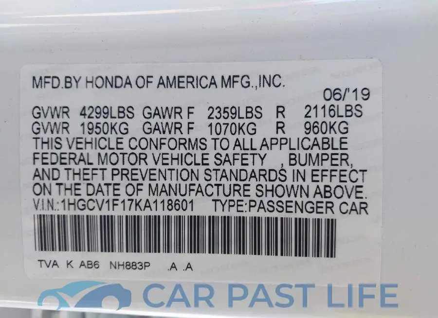 1HGCV1F17KA118601# 9