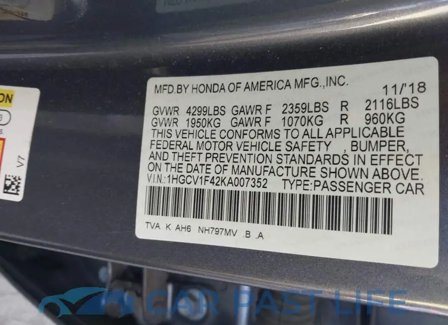 1HGCV1F42KA007352# 9