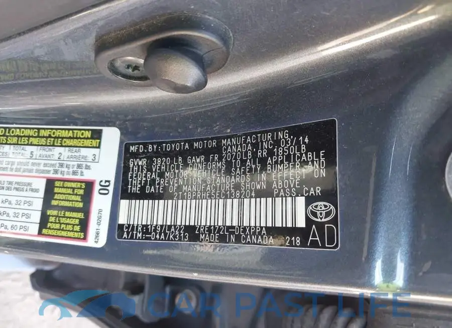 2T1BPRHE5EC138204# 9