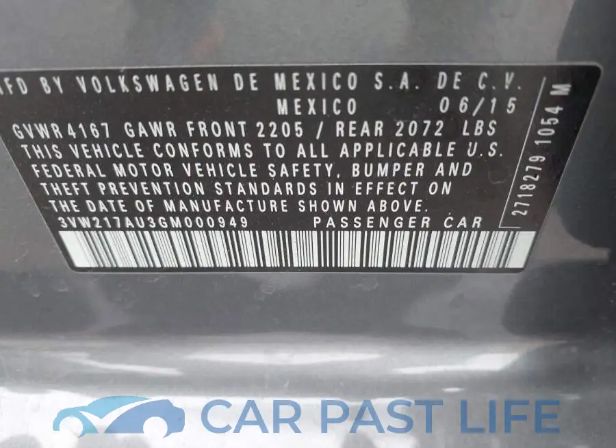 3VW217AU3GM000949# 9