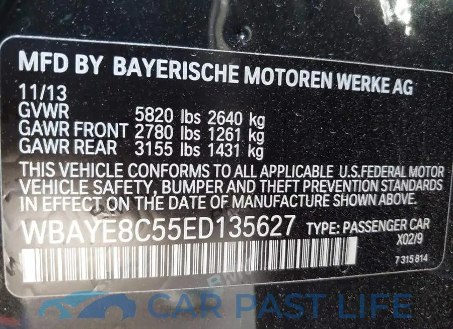 WBAYE8C55ED135627# 9