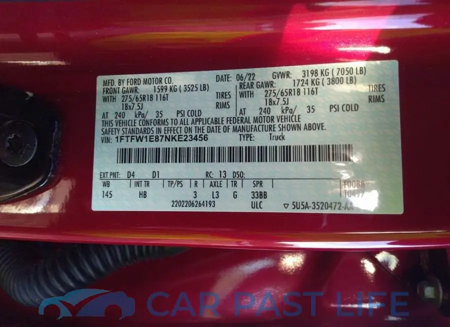 1FTFW1E87NKE23456# 9