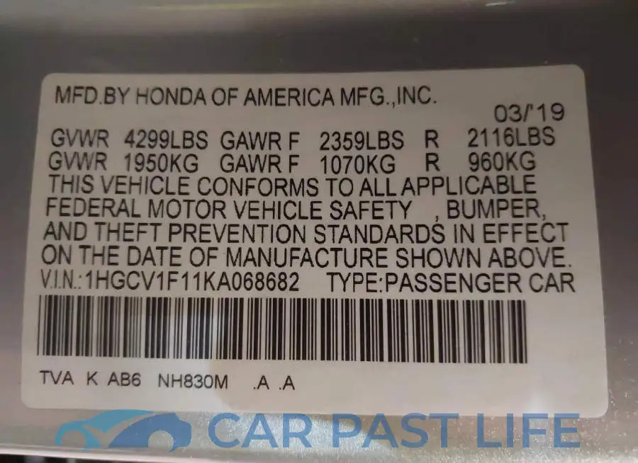 1HGCV1F11KA068682# 9