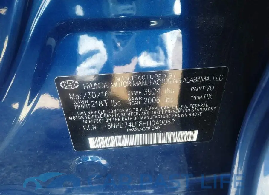 5NPD74LF8HH049062# 9
