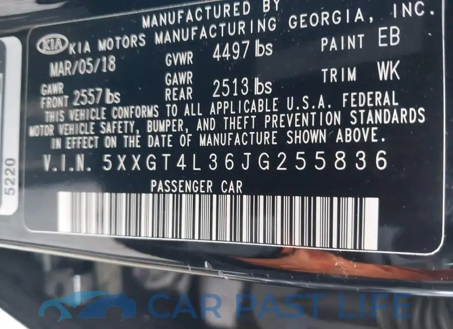 5XXGT4L36JG255836# 9