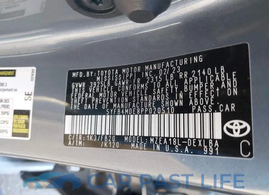 5YFB4MDE8PP020510# 9