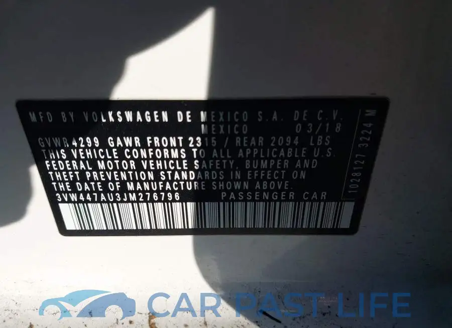 3VW447AU3JM276796# 9