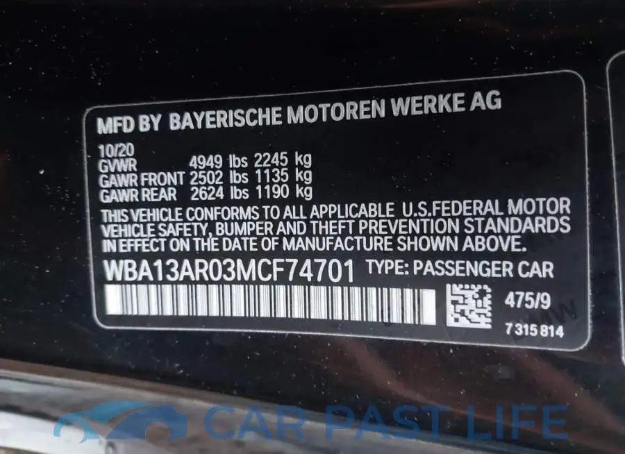 WBA13AR03MCF74701# 9