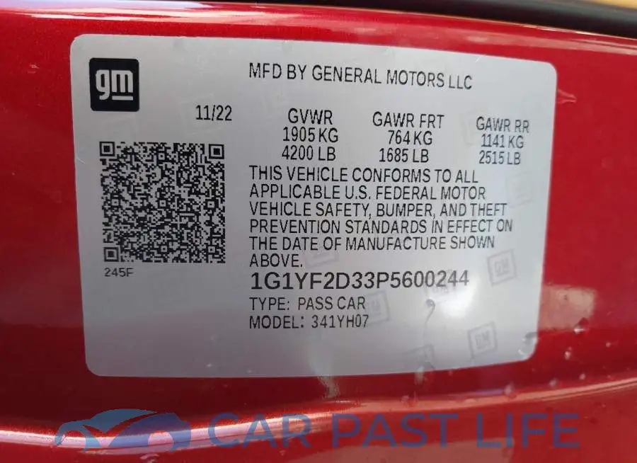 1G1YF2D33P5600244# 9