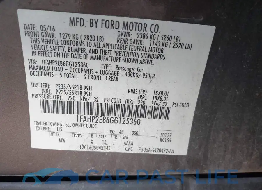 1FAHP2E86GG125360# 9