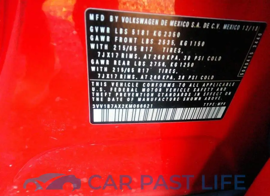 3VV1B7AX2KM066621# 9