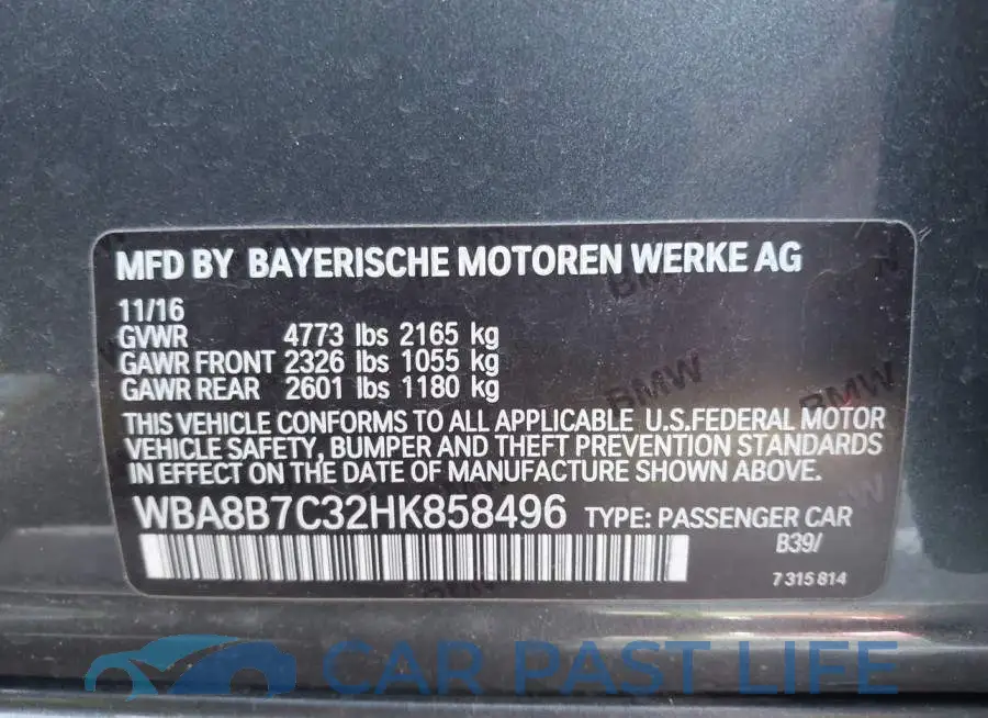 WBA8B7C32HK858496# 9