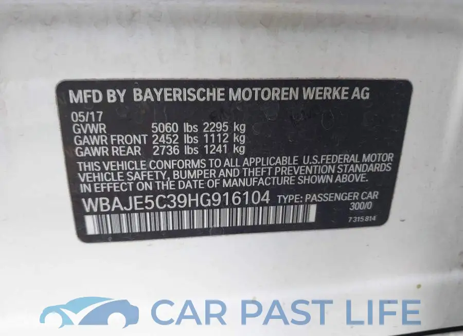 WBAJE5C39HG916104# 9