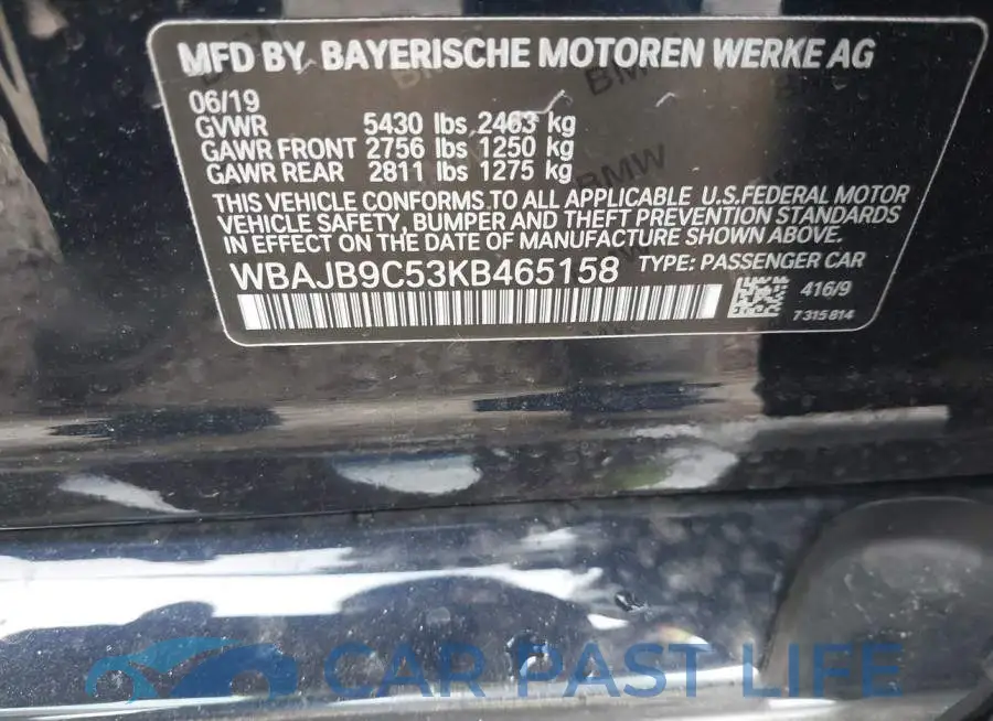 WBAJB9C53KB465158# 9