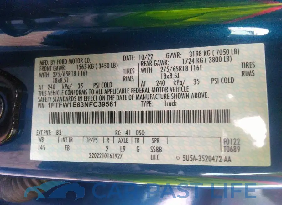 1FTFW1E83NFC39561# 9