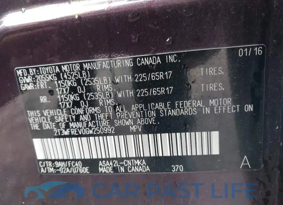 2T3WFREV0GW250992# 9