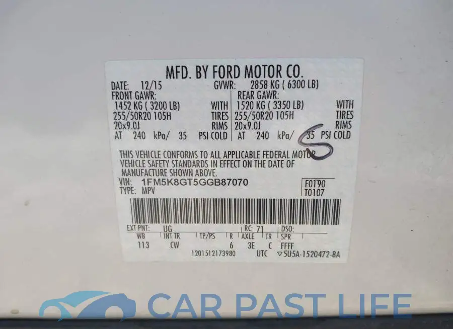 1FM5K8GT5GGB87070# 9