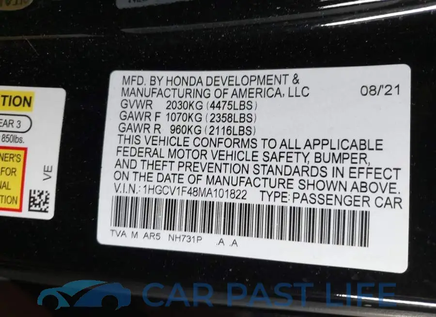 1HGCV1F48MA101822# 9