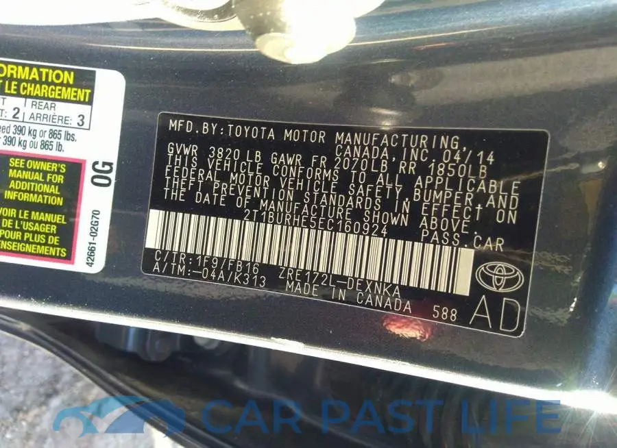 2T1BURHE5EC160924# 9
