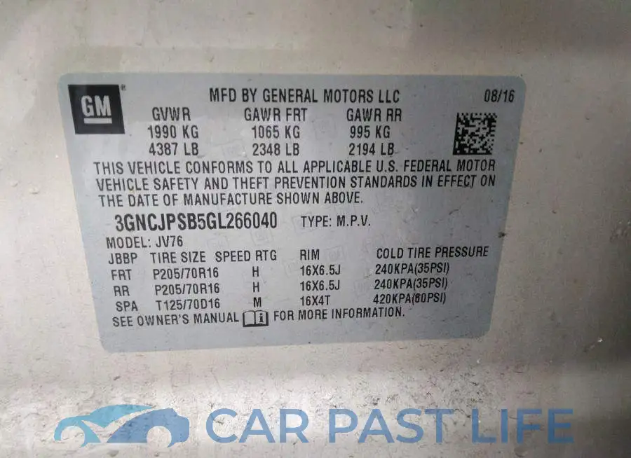 3GNCJPSB5GL266040# 9