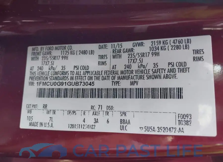 1FMCU0G91GUB73045# 9