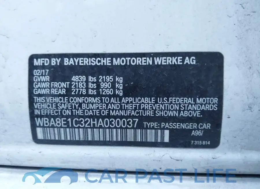 WBA8E1C32HA030037# 9