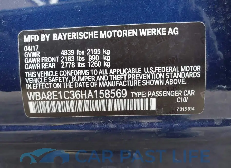 WBA8E1C36HA158569# 9