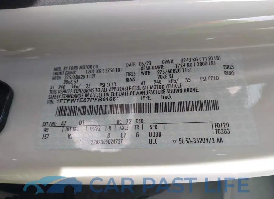 1FTFW1E87PFB61661# 9