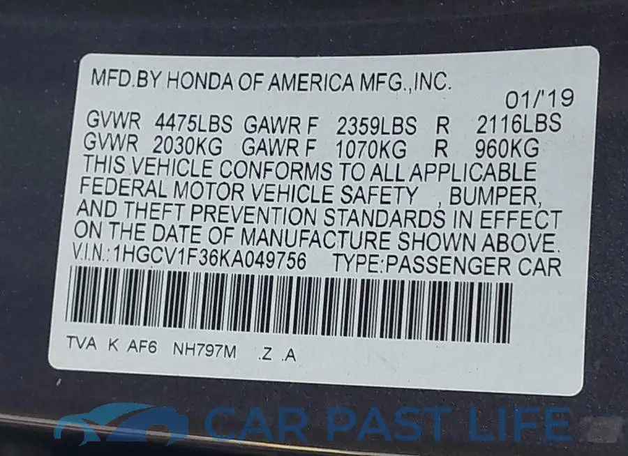 1HGCV1F36KA049756# 9