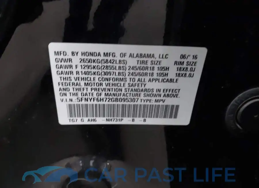 5FNYF6H72GB095307# 9