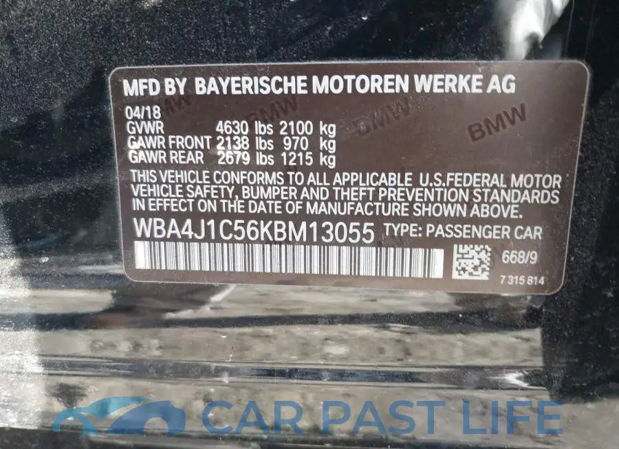WBA4J1C56KBM13055# 9