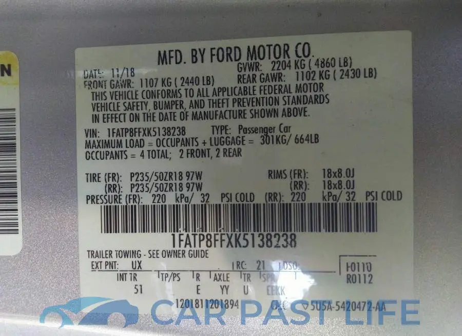 1FATP8FFXK5138238# 9