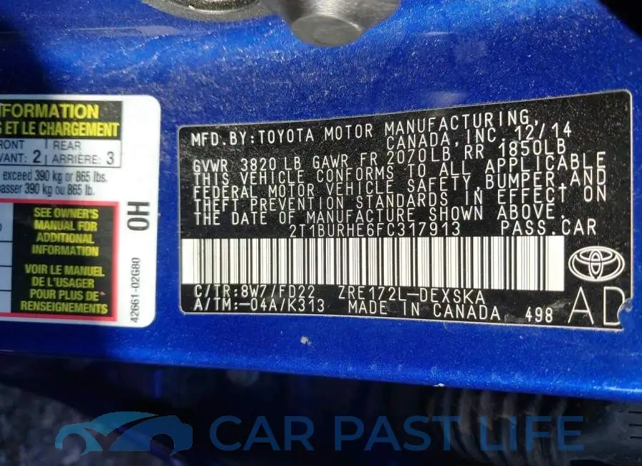 2T1BURHE6FC317913# 9