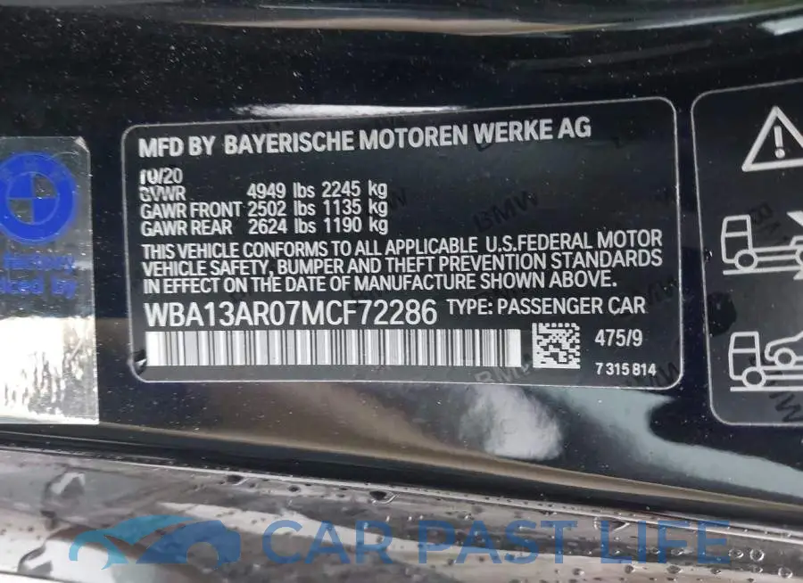 WBA13AR07MCF72286# 9