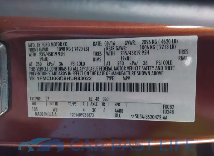 1FMCU0GD9HUB83022# 9