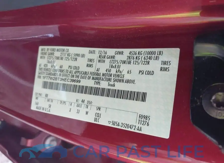 1FT7W2BT3HEC39699# 9