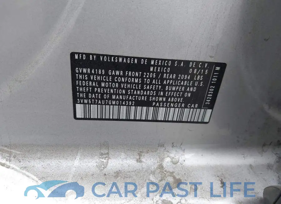 3VW5T7AU7GM014392# 9