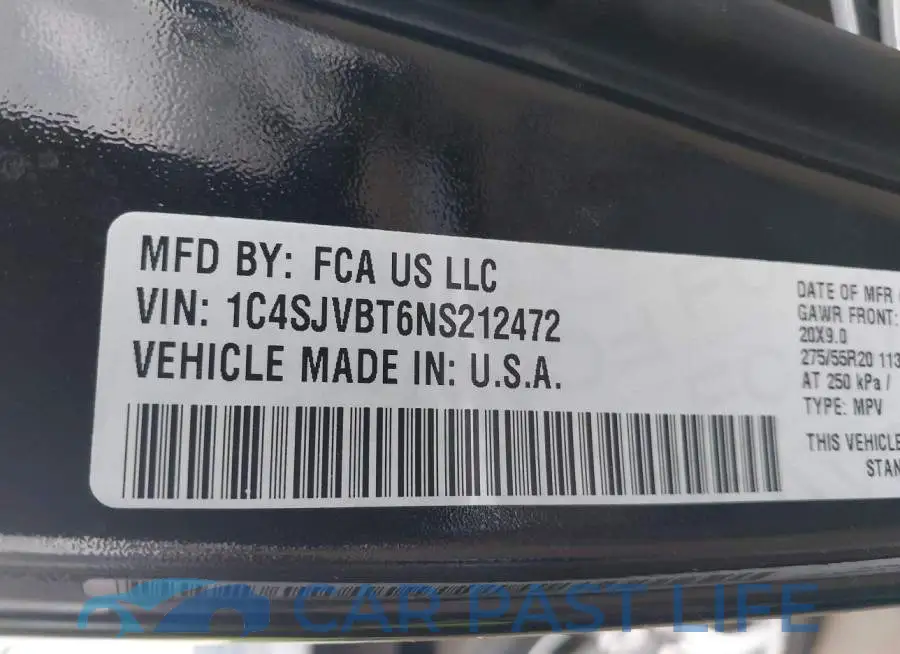 1C4SJVBT6NS212472# 9