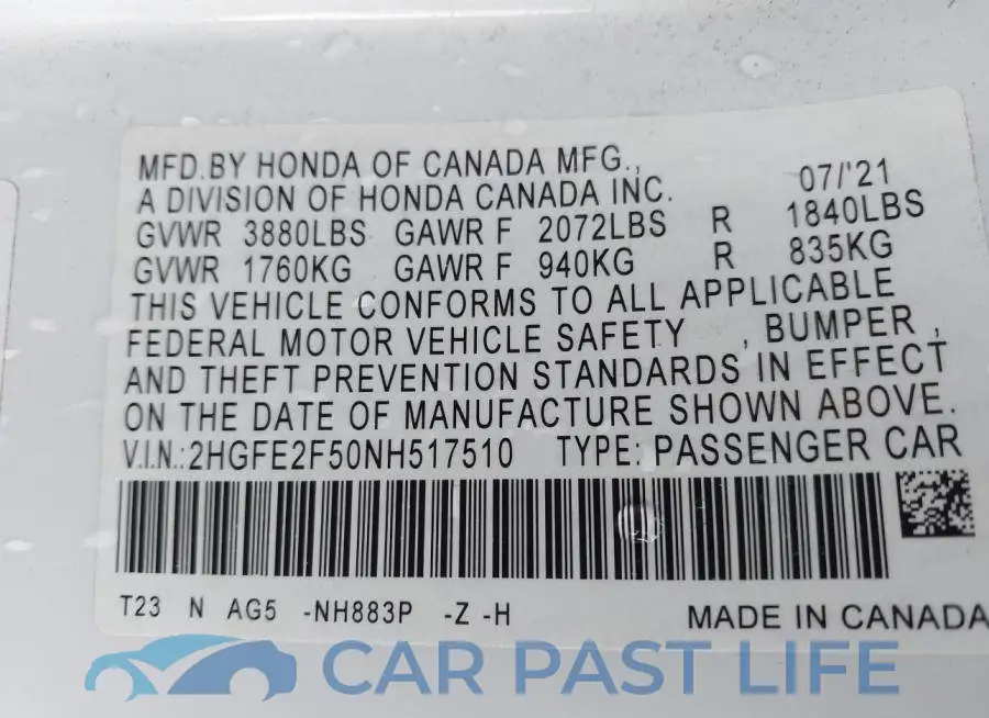 2HGFE2F50NH517510# 9