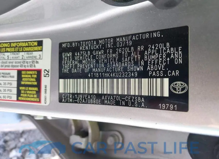 4T1B11HK4KU232349# 9