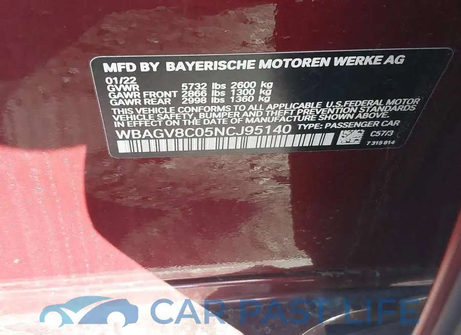 WBAGV8C05NCJ95140# 9