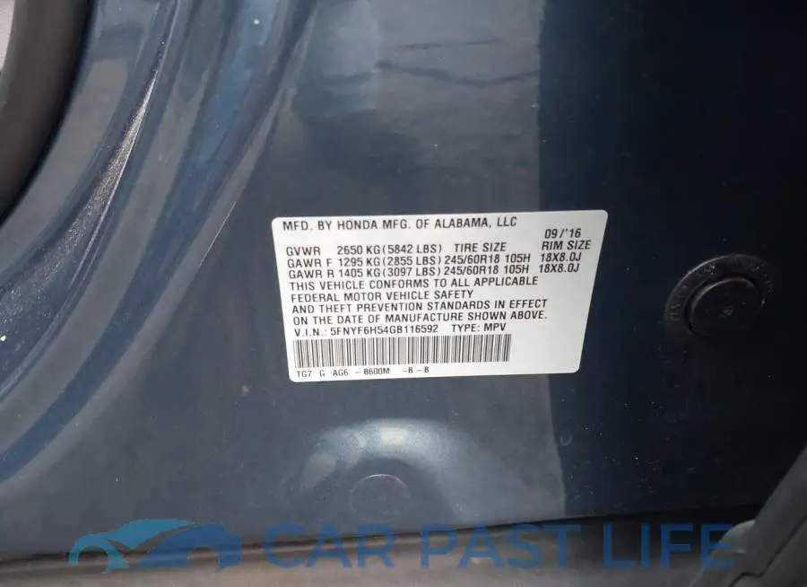 5FNYF6H54GB116592# 9