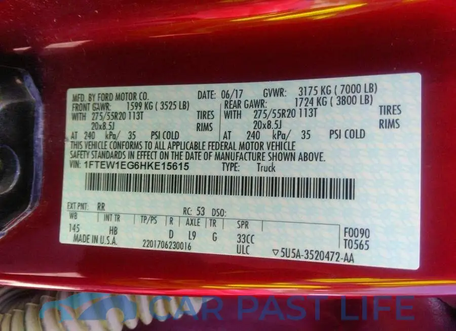 1FTEW1EG6HKE15615# 9