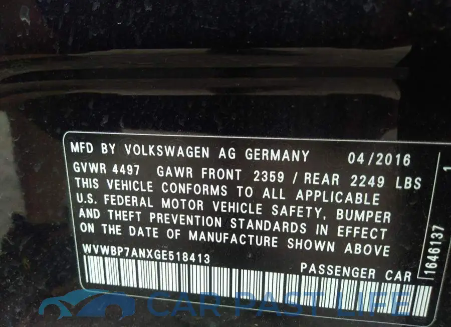 WVWBP7ANXGE518413# 9
