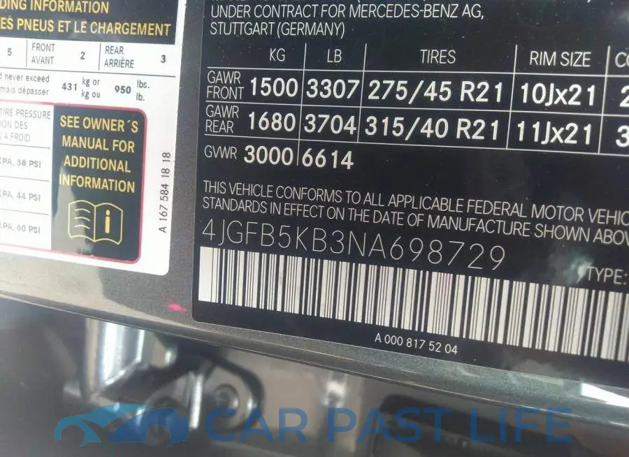 4JGFB5KB3NA698729# 9