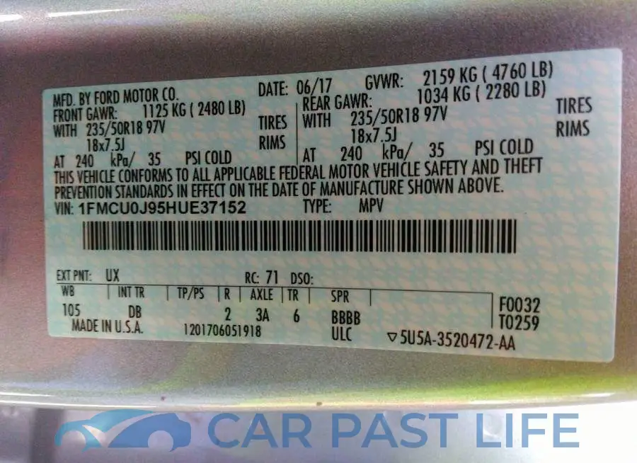 1FMCU0J95HUE37152# 9