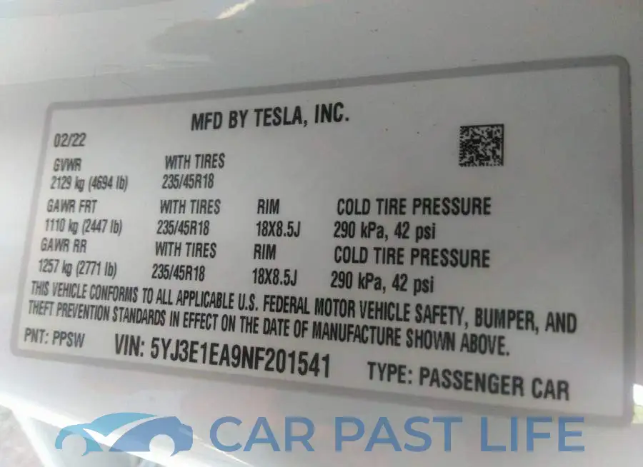 5YJ3E1EA9NF201541# 9